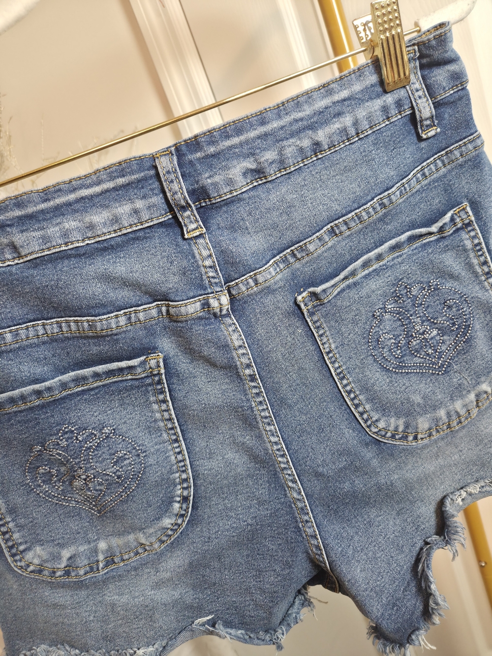 SHEIN Light Blue Embellished Denim Shorts